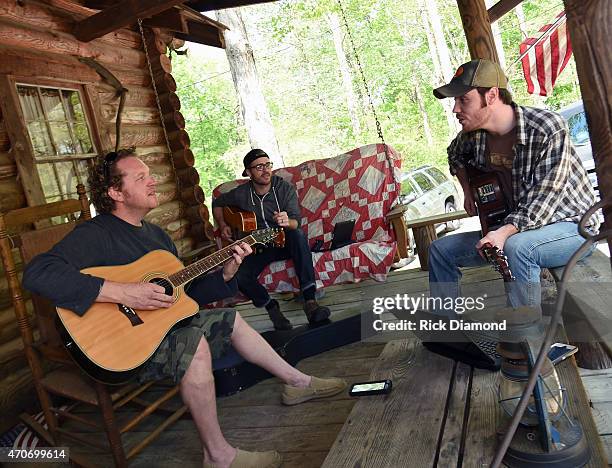 Joe Denim, Ryan Creamer and Wyatt Mccubbin attend Country Rock Group, Love And Theft "Cabin Fever Writing Sessions" on April 21, 2015 in Dover,...