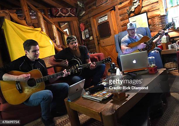 Dave Pittenger, Tim Montana and Stevie Monce attend Country Rock Group, Love And Theft "Cabin Fever Writing Sessions" on April 21, 2015 in Dover,...