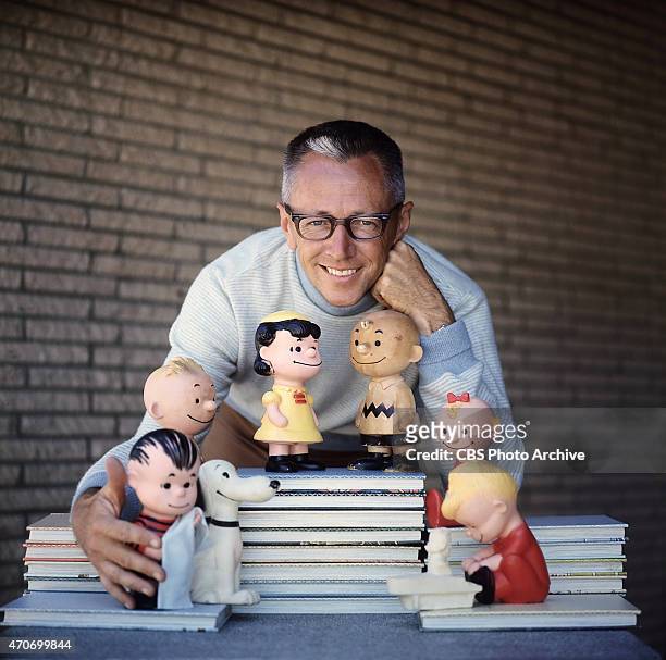 Charles M. Schulz with a few of his Peanuts characters, including Lucy van Pelt and Charlie Brown, and below, from left, Linus , Snoopy and Schroeder...