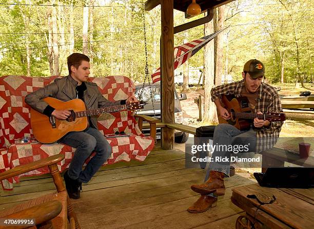 Dave Pittenger and Wyatt Mccubbin attend Country Rock Group, Love And Theft "Cabin Fever Writing Sessions" on April 21, 2015 in Dover, Tennessee.