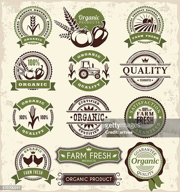 farm badges - rooster print stock illustrations