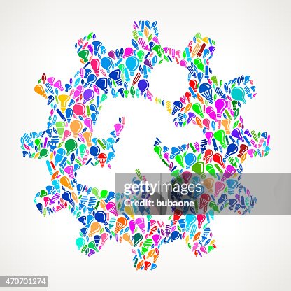 Man in Gear on Vector Lightbulb Pattern Background Man in Gear on Vector Lightbulb Pattern Background