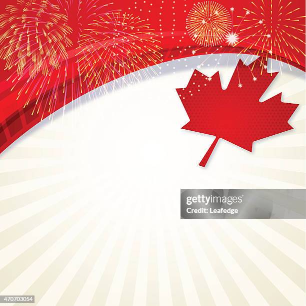 canadian themed background with fireworks and a maple leaf - red fireworks stock illustrations