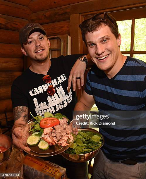 Aaron Ellis and Stephen Barker Liles attend Country Rock Group, Love And Theft "Cabin Fever Writing Sessions" on April 21, 2015 in Dover, Tennessee.