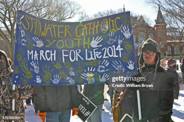 Catholic students from Stillwater, OK, brave frigid temperatures for the annual rally and March for Life, Jan. 22 on the National Mall, in...