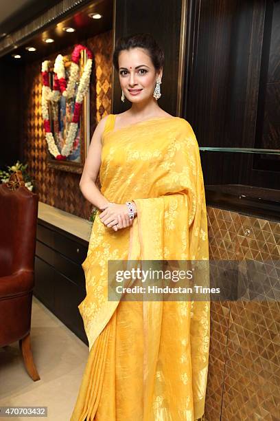 Bollywood actor Dia Mirza during the launch of Sunar Jewelry on April 20, 2015 in New Delhi, India.