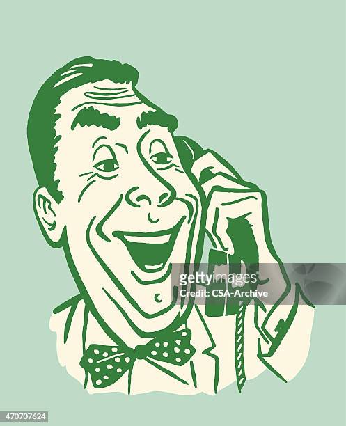 illustrazioni stock, clip art, cartoni animati e icone di tendenza di uomo felice sul telefono - bingo caller
