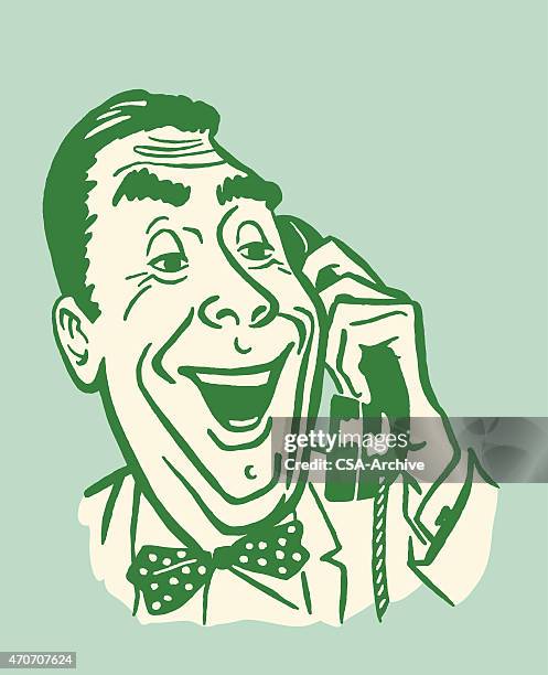 happy man on telephone - bingo caller stock illustrations