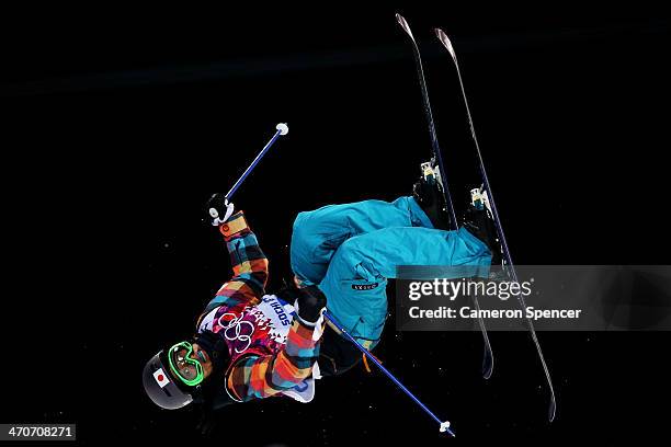 Manami Mitsuboshi of Japan competes in the Freestyle Skiing Ladies' Ski Halfpipe Qualification on day thirteen of the 2014 Winter Olympics at Rosa...