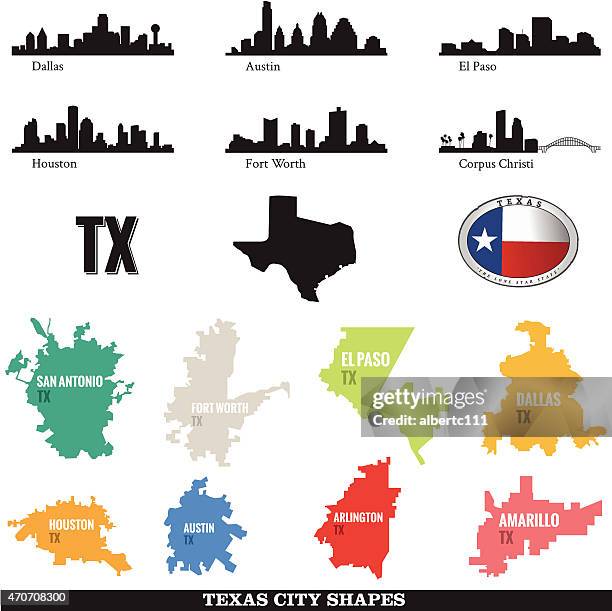 ilustraciones, imágenes clip art, dibujos animados e iconos de stock de texas los paisajes urbanos y las formas de la ciudad - fort worth