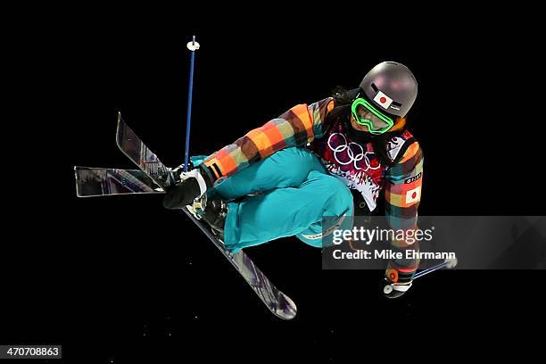 Manami Mitsuboshi of Japan competes in the Freestyle Skiing Ladies' Ski Halfpipe Qualification on day thirteen of the 2014 Winter Olympics at Rosa...