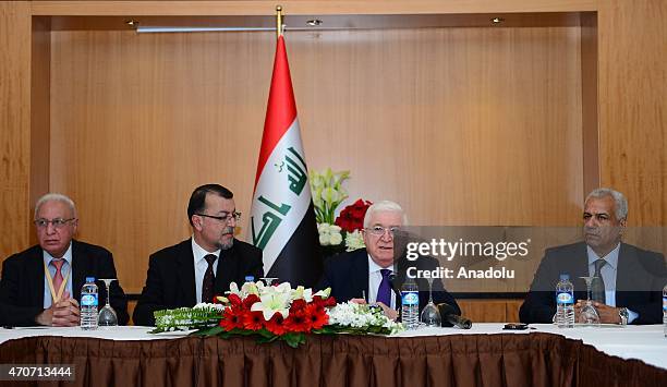 Iraqi President Fuad Masum delivers a speech during a press conference held at the Sheraton Hotel in Ankara, Turkey on April 22, 2015.