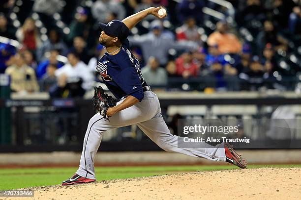 Sugar Ray Marimon of the Atlanta Braves pitches against the New York Mets during a game at Citi Field on April 21, 2015 in the Flushing neighborhood...