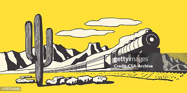 stockillustraties, clipart, cartoons en iconen met train in the desert - desert