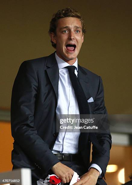 Pierre Casiraghi attends the UEFA Champions League quarter-final second leg match between AS Monaco FC and Juventus at Stade Louis II on April 22,...