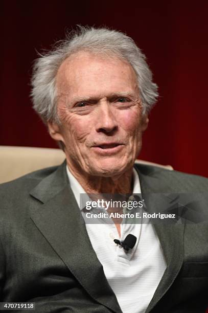 Recipient of the Fandango Fan Choice award for Favorite Film of 2014, 'American Sniper,' Clint Eastwood speaks onstage during CinemaCon and Warner...