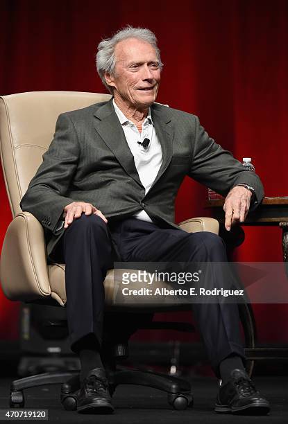 Recipient of the Fandango Fan Choice award for Favorite Film of 2014, 'American Sniper,' Clint Eastwood speaks onstage during CinemaCon and Warner...