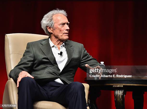 Recipient of the Fandango Fan Choice award for Favorite Film of 2014, 'American Sniper,' Clint Eastwood speaks onstage during CinemaCon and Warner...