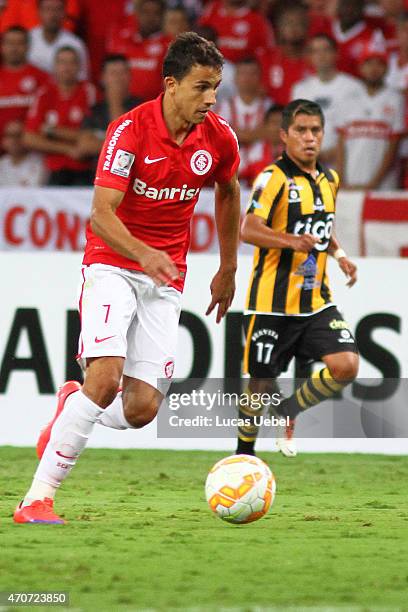 Nilmar of Internacional battles for the ball against Nelvin Soliz of The Strongest during match between Internacional and The Strongest as part of...