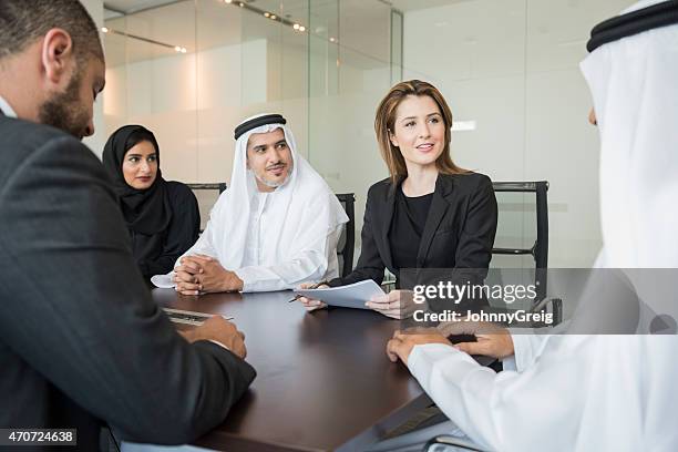 middle eastern business people in meeting at office - middle east bildbanksfoton och bilder