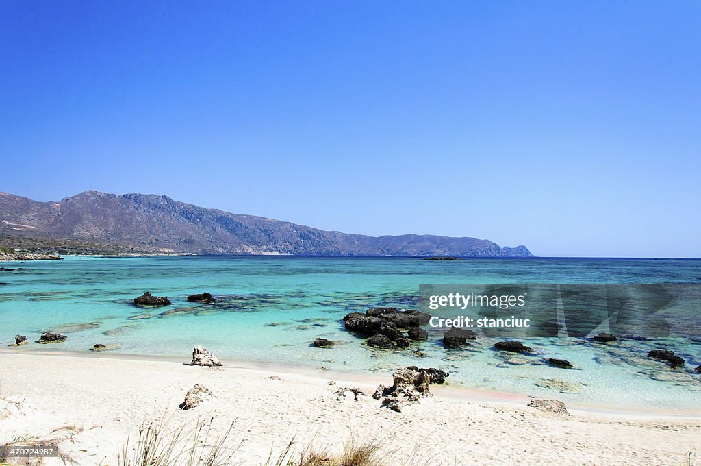 Elafonissi beach, with pinkish white sand and turquoise water, Crete