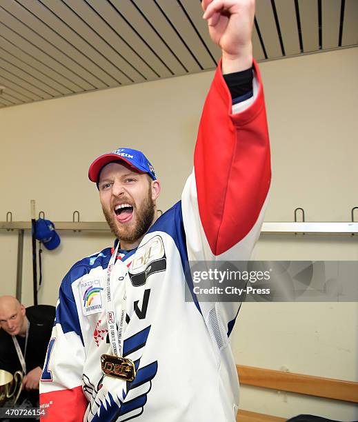 Robert Raymond of the Adler Mannheim during the game between ERC Ingolstadt and Adler Mannheim on april 22, 2015 in Mannheim, Germany.