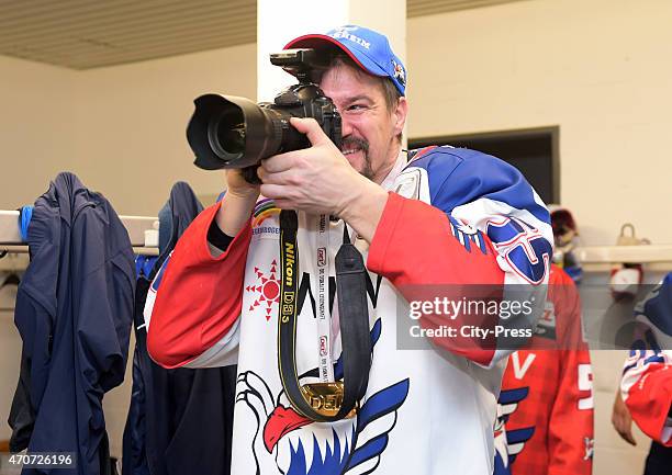 Jochen Hecht of the Adler Mannheim during the game between ERC Ingolstadt and Adler Mannheim on april 22, 2015 in Mannheim, Germany.