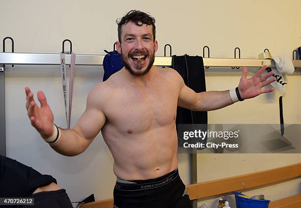 Jon Rheault of the Adler Mannheim during the game between ERC Ingolstadt and Adler Mannheim on april 22, 2015 in Mannheim, Germany.