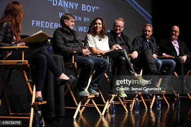 Faith Salie, Gus Van Sant, Minnie Driver, Stellan Skarsgard, Brian Greene and Paul Browde speak onstage at the Tribeca Film Institute and Alfred P....
