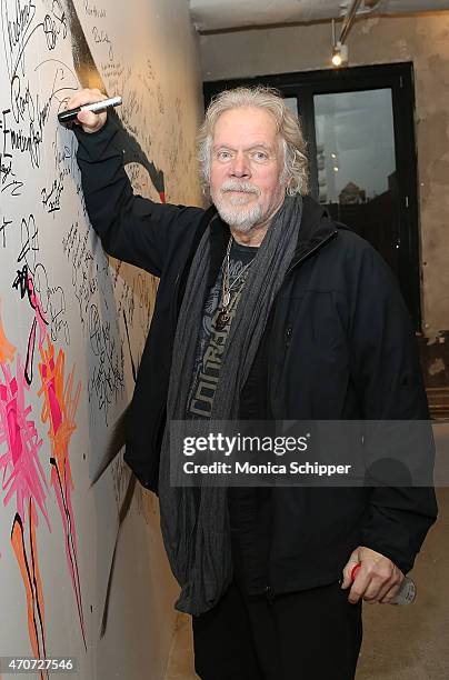 Musician Randy Bachman signs the wall at AOL Build Speakers Series: Randy Bachman at AOL Studios In New York on April 22, 2015 in New York City.