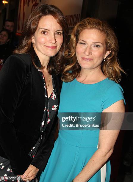 Tina Fey and Ana Gasteyer arrive at the opening night of "Something Rotten!" on Broadway at The St. James Theatre on April 22, 2015 in New York City.