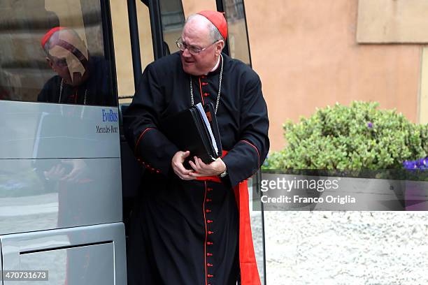 Cardinal and Archbishop of New York Timothy Dolan arrives at the Paul VI Hall for an Extraordinary Consistory on the themes of Family on February 20,...
