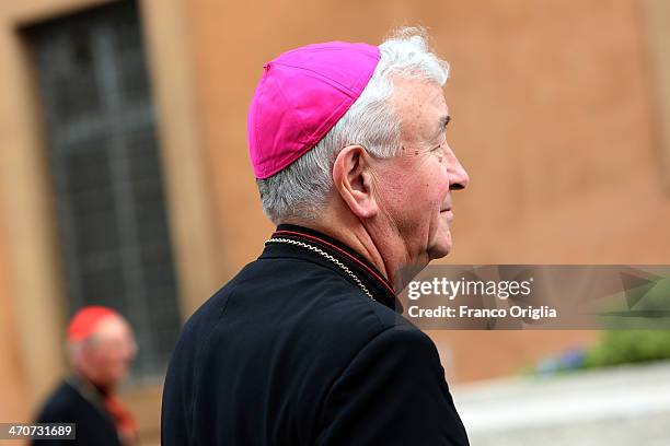 Archbishop of Westminster and Cardinal Designate Vincent Nichols arrives at the Paul VI Hall for an Extraordinary Consistory on the themes of Family...