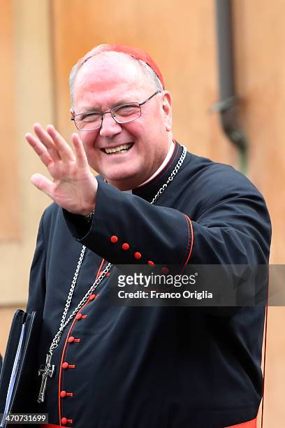Cardinal and Archbishop of New York Timothy Dolan leaves the Paul VI Hall after an Extraordinary Consistory on the themes of Family on February 20,...