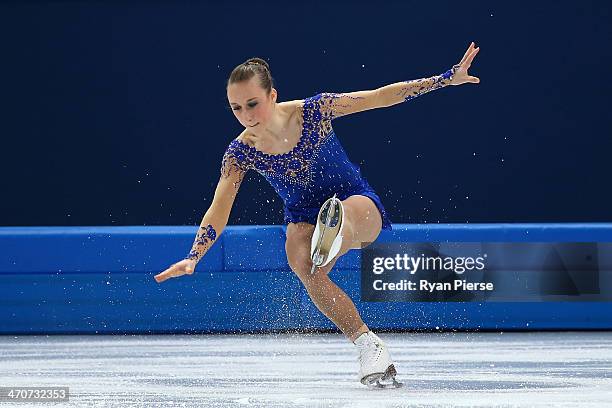 Nathalie Weinzierl of Germany falls while competing in the Figure Skating Ladies' Free Skating on day 13 of the Sochi 2014 Winter Olympics at Iceberg...