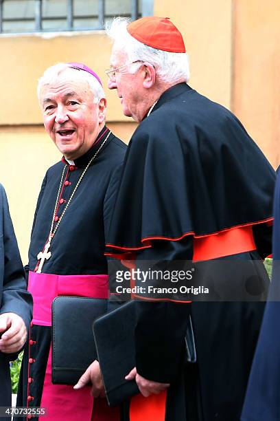 Former Archbishop of Westminster Cardinal Cormack Murphy O'Connor and archbishop of Westminster and Cardinal Designate Vincent Nichols leave the Paul...