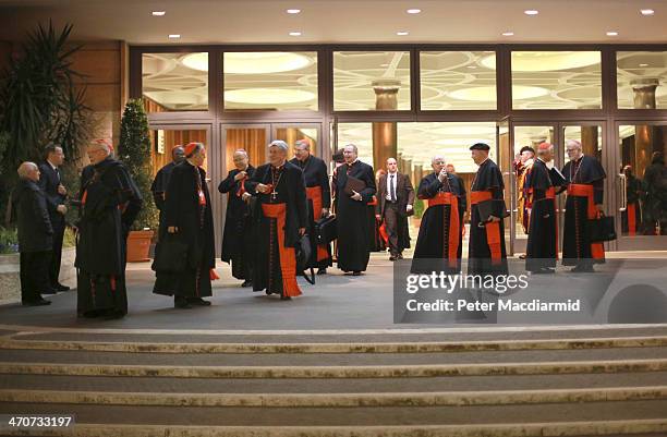 Cardinals leave the Vatican after attending an Extraordinary Consistory on February 20, 2014 in Vatican City, Vatican. Pope Francis will create 19...