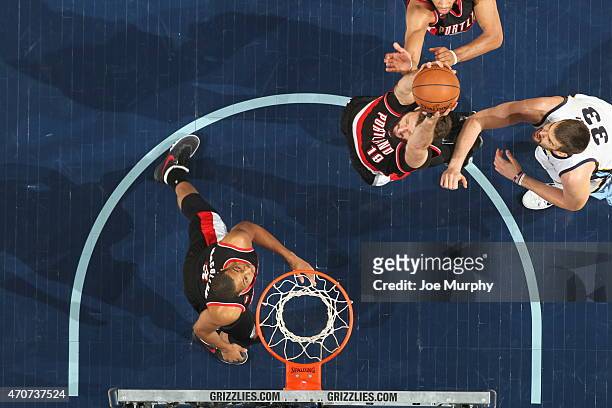 Joel Freeland of the Portland Trail Blazers goes to the basket against the Memphis Grizzlies in Game Two of the Western Conference Quarterfinals...