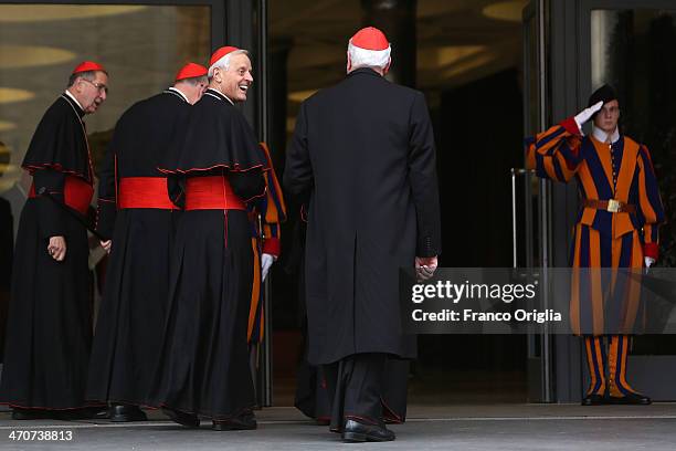 Archbishop of Washington cardinal Donald Wuerl and other U.S. Cardinals arrive at the Paul VI Hall for an Extraordinary Consistory on the themes of...