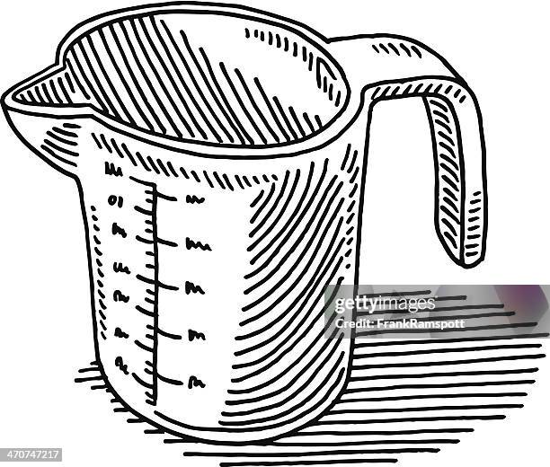 measuring cup drawing - water in measuring cup stock illustrations