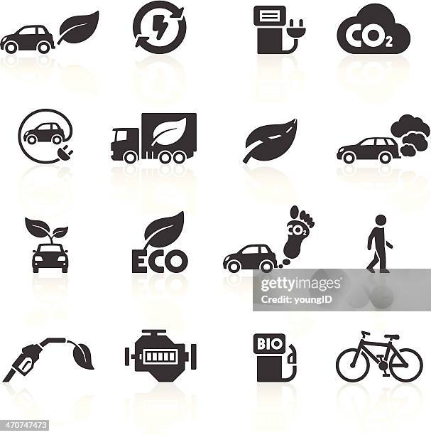 cars and the environment icons - hybrid vehicle icon stock illustrations