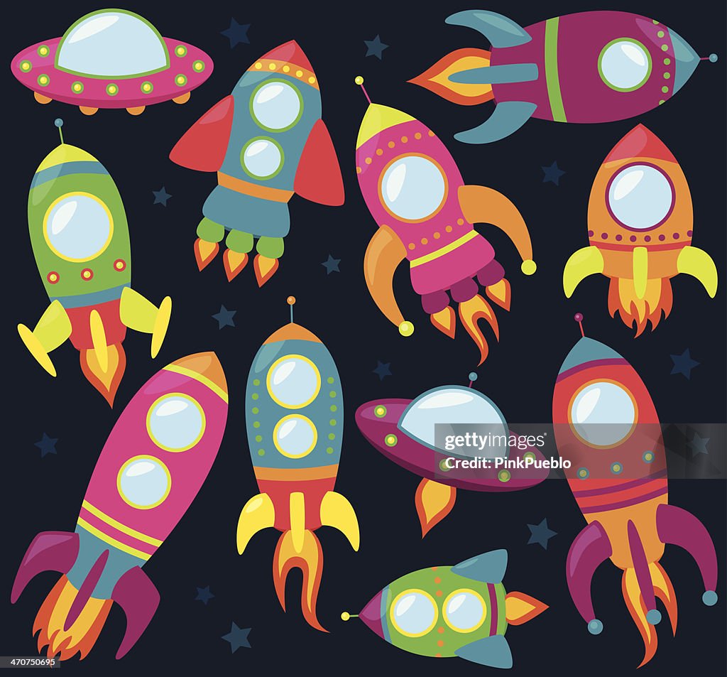 Cartoonistic Rocketship Vector Collection Of Cartoon Rocketships High-Res Vector Graphic ...