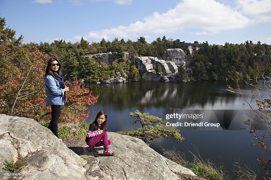 Mom and daughter overlooking Lake Minnewaska.