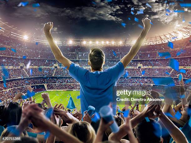 fans at stadium - celebrating soccer bildbanksfoton och bilder