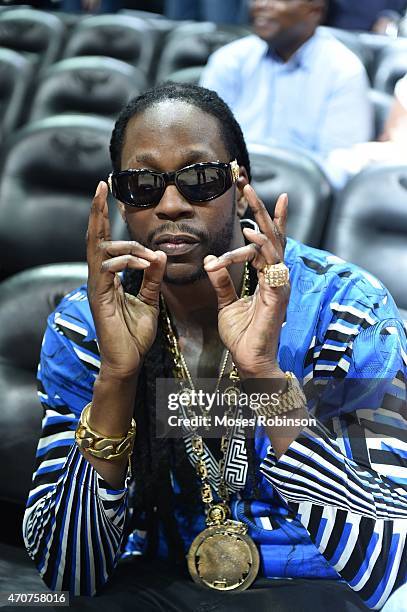 Recording artist 2 Chainz attends the Brooklyn Nets Vs. Atlanta Hawks playoff game 2 at Philips Arena on April 22, 2015 in Atlanta, Georgia.