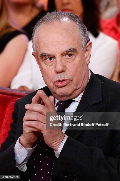 Frederic Mitterrand presents his book "Une adolescence" during the 'Vivement Dimanche' French TV at Pavillon Gabriel on April 22, 2015 in Paris,...