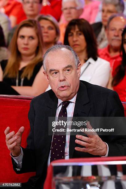 Frederic Mitterrand presents his book "Une adolescence" during the 'Vivement Dimanche' French TV at Pavillon Gabriel on April 22, 2015 in Paris,...