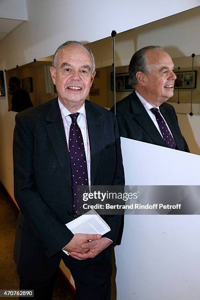 Frederic Mitterrand presents his book "Une adolescence" during the 'Vivement Dimanche' French TV at Pavillon Gabriel on April 22, 2015 in Paris,...