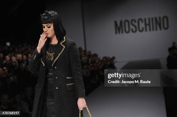 Katy Perry attends the Moschino show as a part of Milan Fashion Week Womenswear Autumn/Winter 2014 on February 20, 2014 in Milan, Italy.