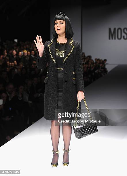 Katy Perry attends the Moschino show as a part of Milan Fashion Week Womenswear Autumn/Winter 2014 on February 20, 2014 in Milan, Italy.